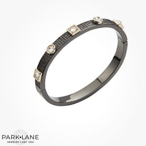Park Lane BAUBLE Topaz CZs Hematite Goldtone Accent Pave CZ Hinged Bracelet
